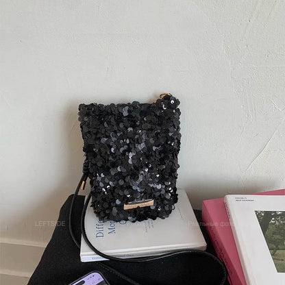 LEFTSIDE Mini Sequins Shoulder Bags for Women 2025 Designer New Evening Party Bling Bling Crossbody Bag Handbags and Purses