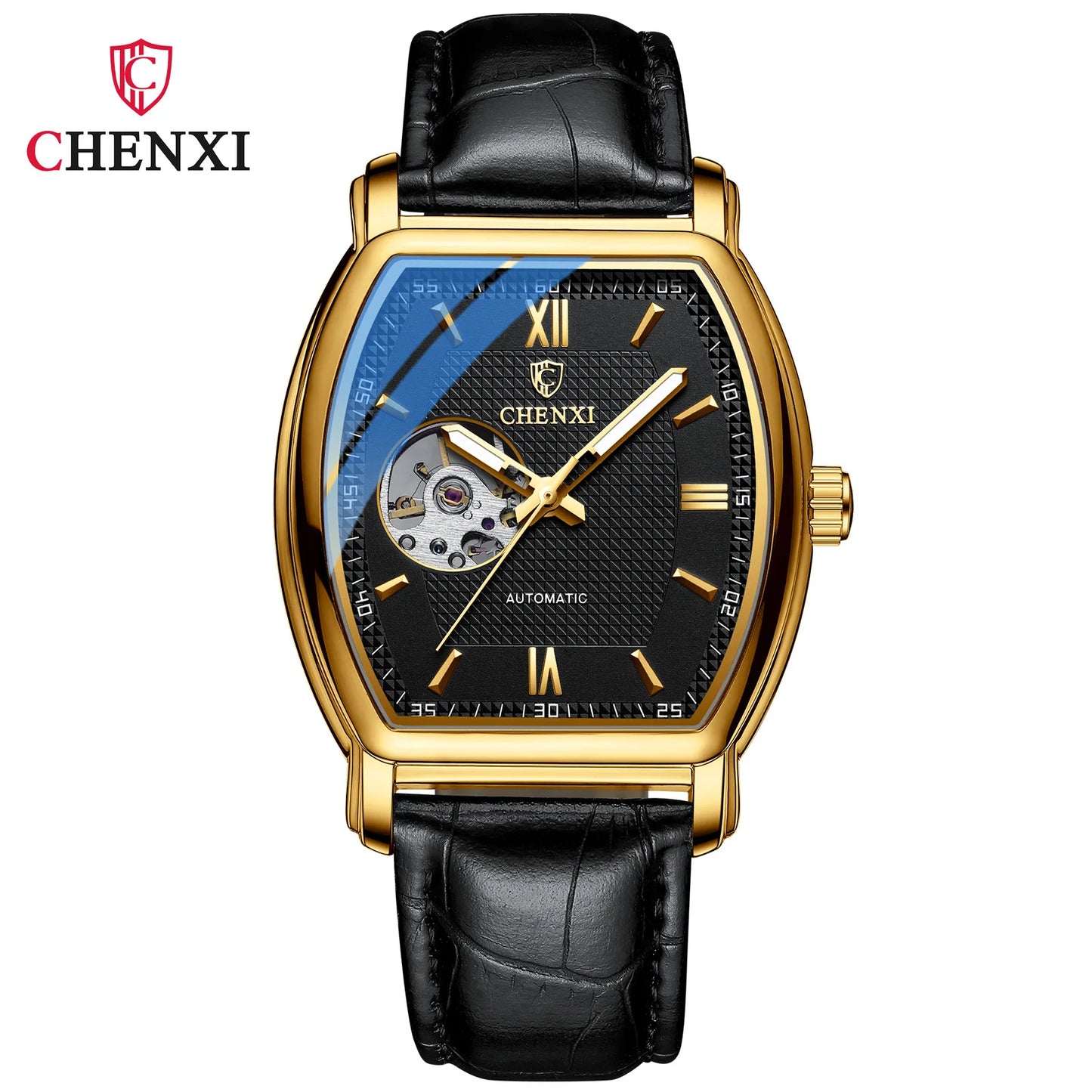 Automatic Mechanical Skeleton Man Watch Fashion Luxury CHENXI Watches For Men Business Leather Waterproof Tonneau Wristwatch