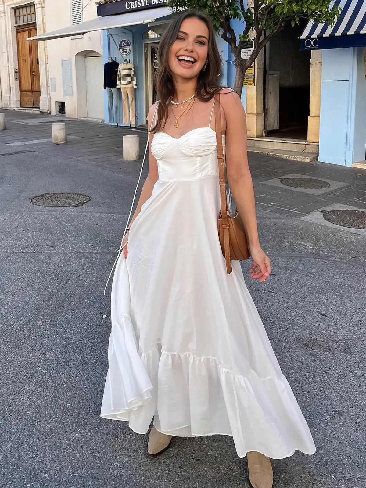 Ashgaily White Dress Women Halter Cotton Long Dress Lace Elegant Party Outfits Ladies Sexy Club Clothes