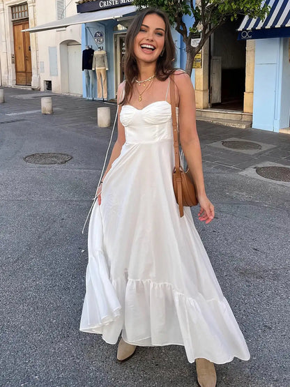 Ashgaily White Dress Women Halter Cotton Long Dress Lace Elegant Party Outfits Ladies Sexy Club Clothes