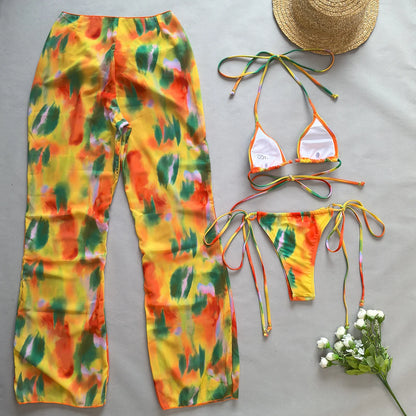 3 Pieces Sexy Bikini Push UP Bikini Set Women Swimsuit Female Swimwear 2024 Cover-Ups  Bathing Suit Beachwear Print Pants