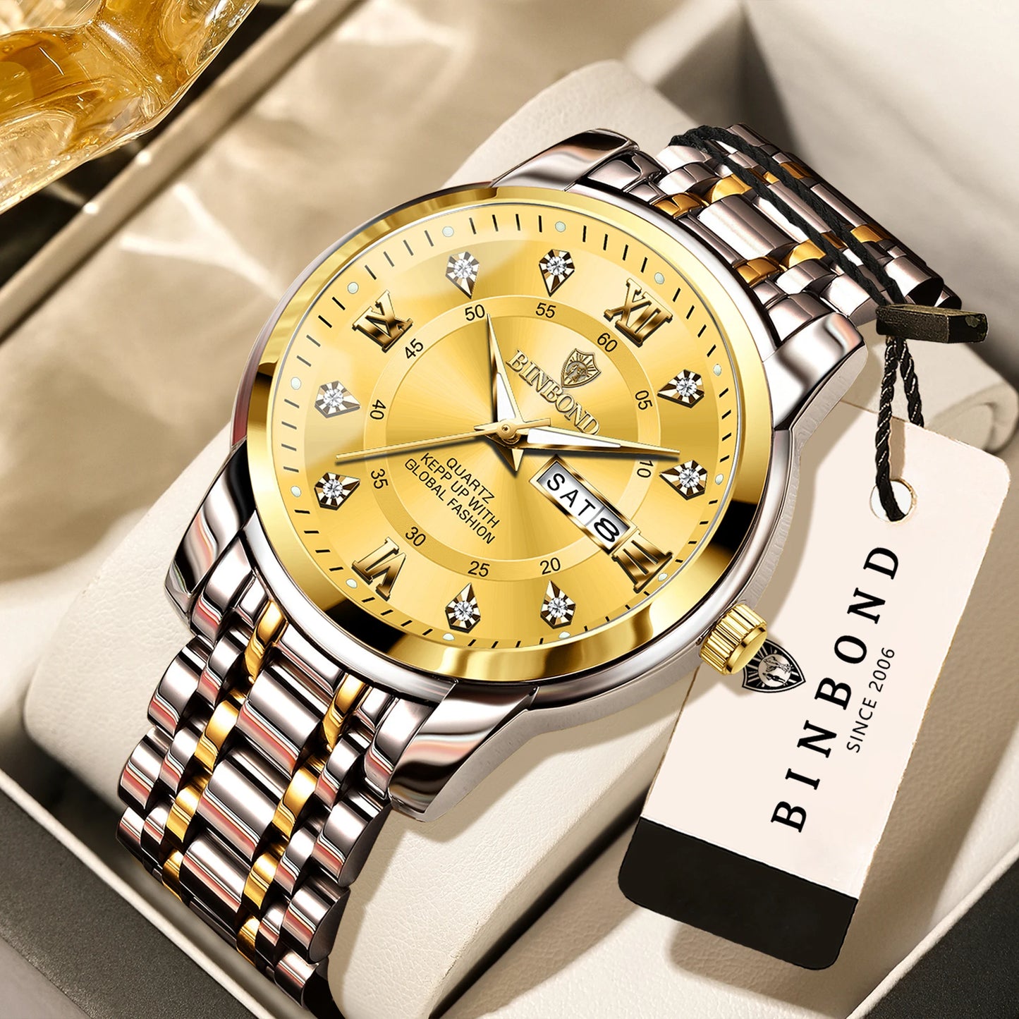 BINBOND Luxury quartz wristwatches luminous waterproof week auto date men's watch business sport clock fashion casual reloj