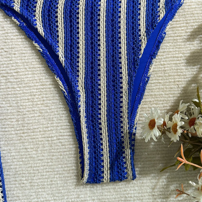 Vintage Red Striped Bikini Set 2026 Women Drawstring Long Panties 3 Piece Swimsuit Beach Holiday Bathing Suit Thong Swimwear