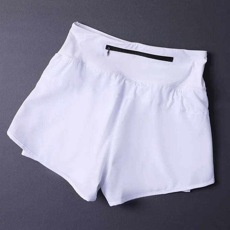 Women's 2 in 1 Shorts with Pockets - Lightweight Breathable Loose Anti-Disclosure Split Side for Yoga Running Gym