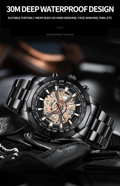 BINBOND S033 Luxury Hollow Non-Mechanical Business Quartz Men Watches 30M Waterproof Trendy Hollow Design Classics Men Watches