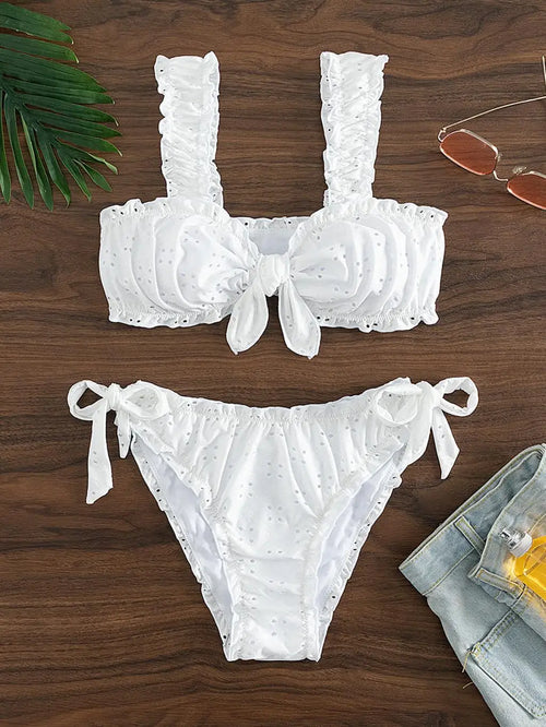 Schiffy Knot Front Tie Side Bikinis 2026 White Swimsuit Women Swimwear Female Sexy Bathers Bathing Swimming Swim Suit Beachwear