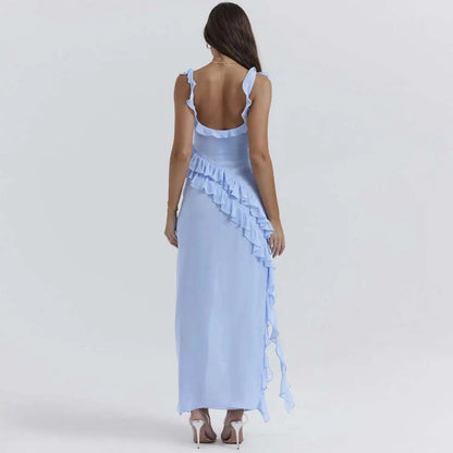 Giyu Sexy Ruffles Summer Dress 2025 Women Clothing Elegant Holiday Club Evening Party Dresses Slash Neck Split Bodycon Long Robe