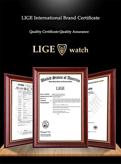 LIGE New Fashion Date Couple Watches 30M Waterproof Luminous Valentine's Day Gift Stainless Steel Watch Men Women Quartz Watch