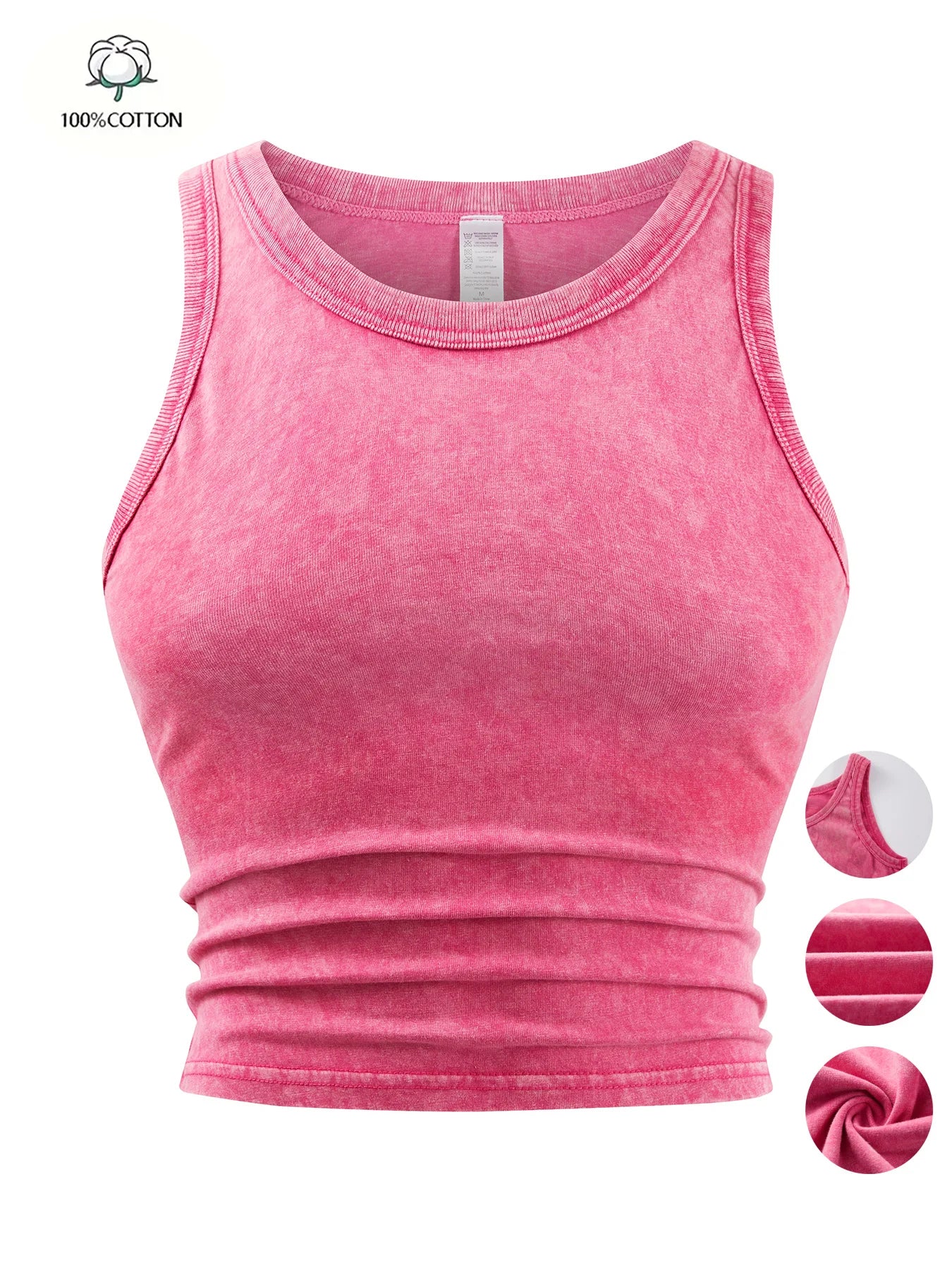 Y2k Cotton Solid Tank Tops For Womens Summer Sexy Sleeveless O-Neck Tight Washed Crop Tees Casual All-math Basic Streetwear