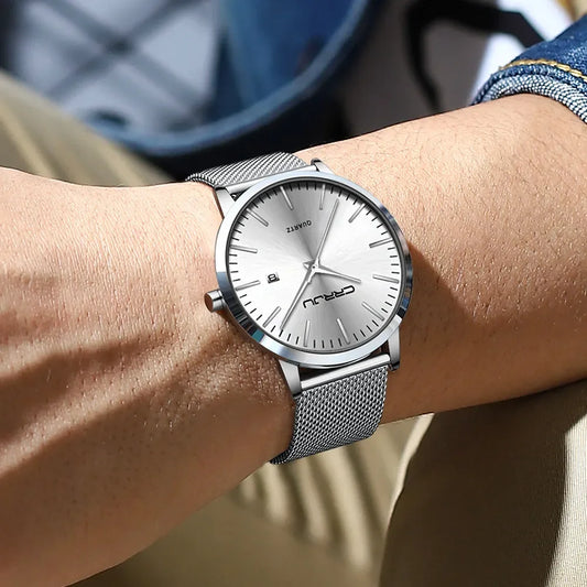 Watch for Men, Stainless Steel 40mm with Mesh Strap Mens Watches,Classic Ultra Slim 7mm Men's Wrist Watches Automatic Minimalist