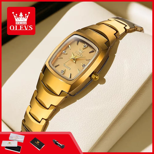 OLEVS 7006 Women's Watches Fashion Tonneau Dial Luxury Tungsten Steel Waterproof Wristwatch for Women Elegant Retro Ladies Watch