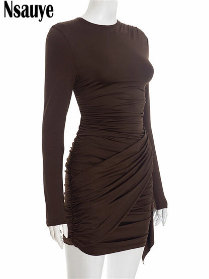 Nsauye New Fashion Women Short Wrap High Waisted Mini Winter Dress 2025 Outfits Sexy Night Club Party Evening Long Sleeve Dress