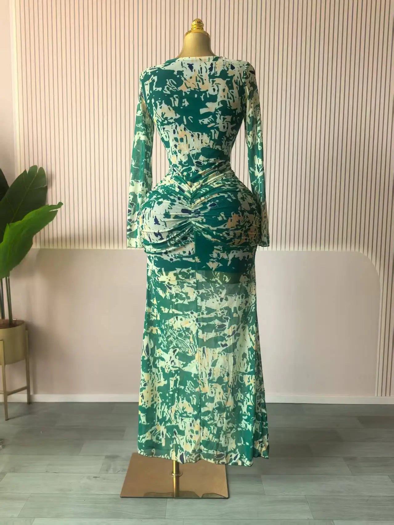 CM.YAYA Women Draped V-neck Cutout Front Ruched Stacked Bodycon Midi Long Maxi Dress 2025 Night Club Party Vestidos Sexy Dresses