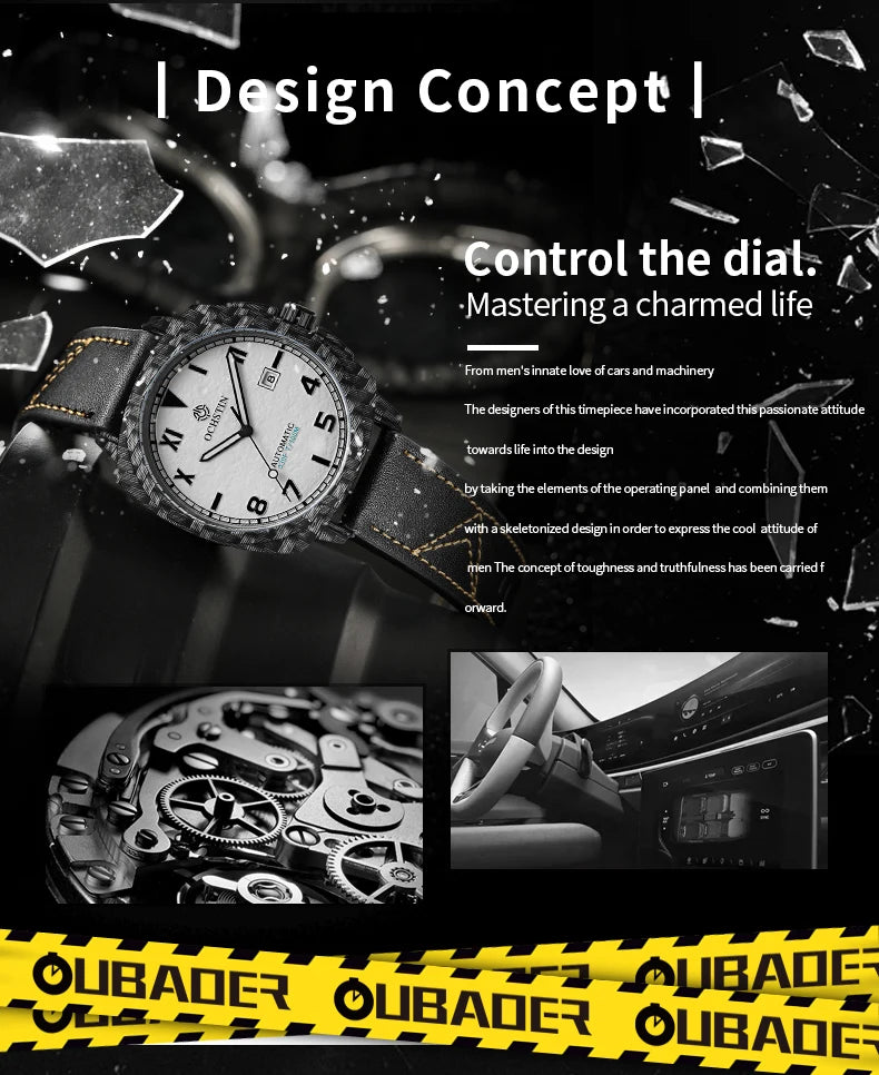 OCHSTIN Men's Automatic Mechanical Movement Watches Man Leather Strap Wristwatch Waterproof Master Series Luminous Hand Watch
