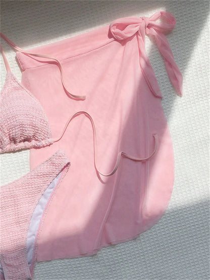 Sexy Pink Bikini Extrem String Backless Swimwear Mesh Skirt Women Push Up Swimsuit Black Y2K Thong Bikinis Beach Vacation Outfit