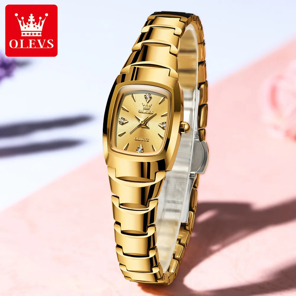 OLEVS 7006 Women's Watches Fashion Tonneau Dial Luxury Tungsten Steel Waterproof Wristwatch for Women Elegant Retro Ladies Watch