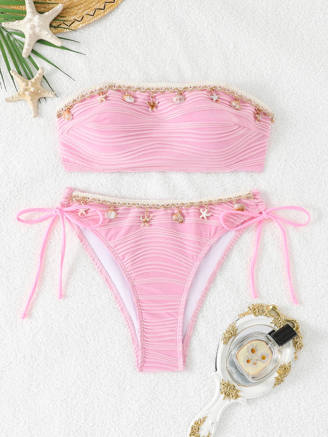 Contrast Binding Bandeau Bikinis 2026 Women Sexy Swimsuit Solid Padded Swimwear Female Bathing Suit Swimming Summer Beachwear