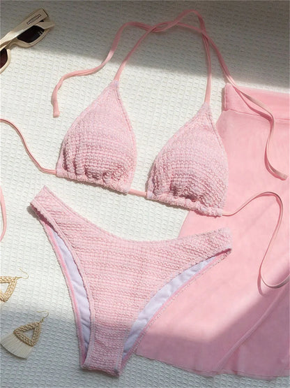 Sexy Pink Bikini Extrem String Backless Swimwear Mesh Skirt Women Push Up Swimsuit Black Y2K Thong Bikinis Beach Vacation Outfit