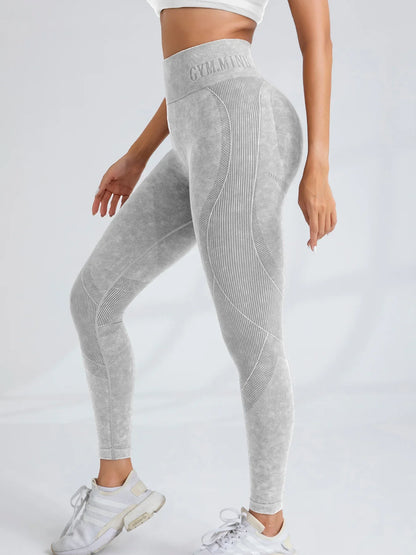 Women Seamless Gym High Waist Yoga Pants Hip Lifting Outdoor Sports Tight Waist Letter Sand Washed Pants Exercise Yoga Leggings