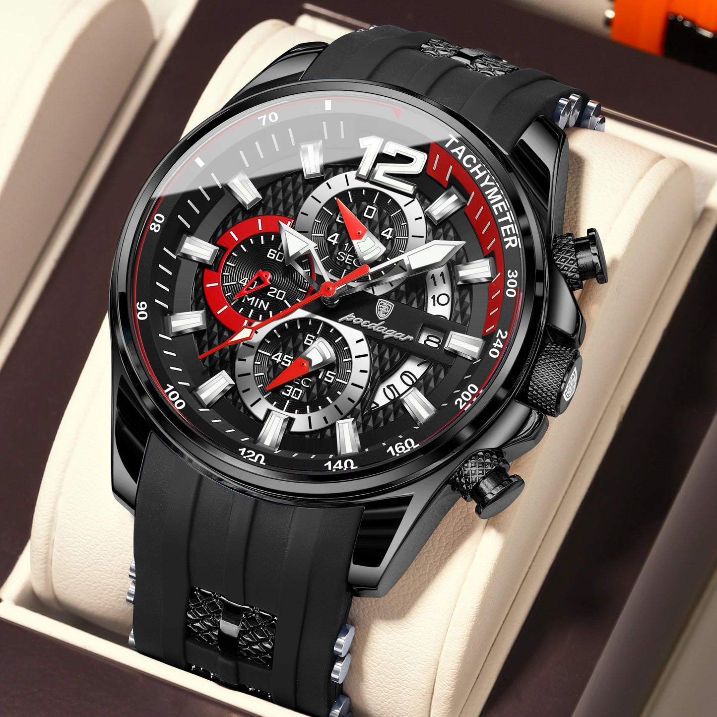 POEDAGAR Original Fashion Men Watch Date Chronograph Silicone Sports Man Clock Luminous Waterproof Military Quartz Men's Watches