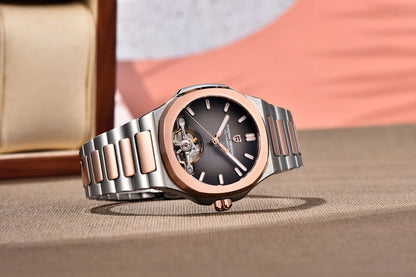 PAGANI DESIGN Tourbillon Men's Watches Rose Gold Top Luxury Automatic Watch For Men Mechanical Wristwatches AR Sapphire Luminous
