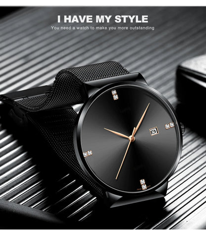 Japanese Original Quartz Movement Watch Luxury Rhinestone 40mm Blue Black Business Style Casual Fashion Stainless Steel Watches