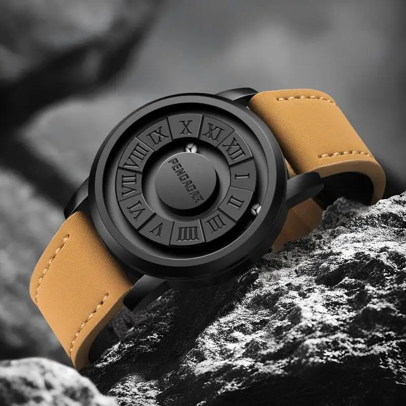 PENGAGAR Men's Watches Stainless steel Quartz Watch Creative Scrolling Pointer Magnetic Force Wrist Clock Relogio Masculino +box