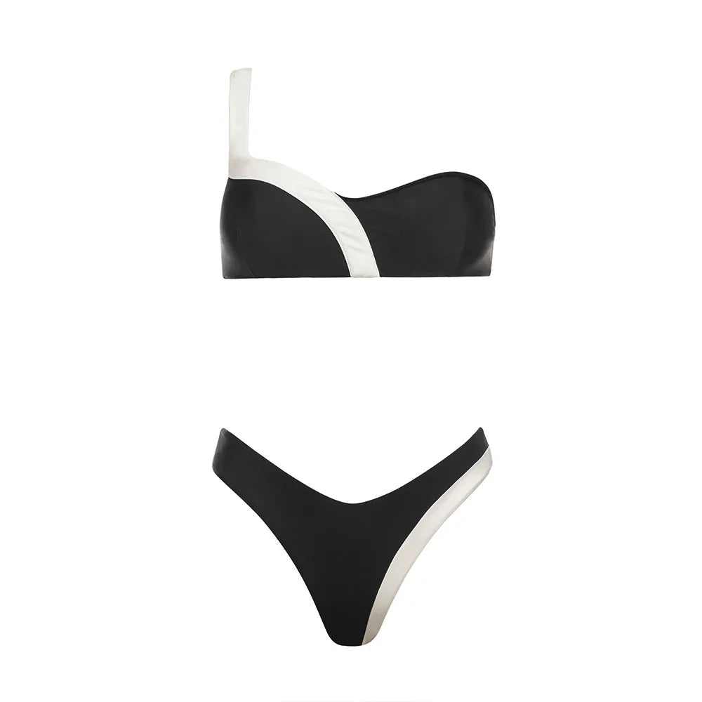 2025 Solid Thong Brazilian Bikinis Swimwear Women Swimsuit  Black White Bikini Set Bathing Suit Female Summer Beach Wear Biquini