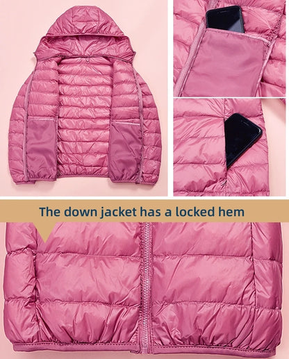 Plus Size Thin Light Down Jacket Women 2023 Autumn Winter Slim Short Hooded Warm White Duck Down Coat Women Outerwear Streetwear