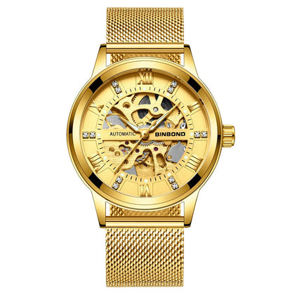 Bindond Mens Automatic Mechanical Watches Top Brand Luxury Stainless Steel Waterproof Hollow Male Wristwatches Relogio Masculino