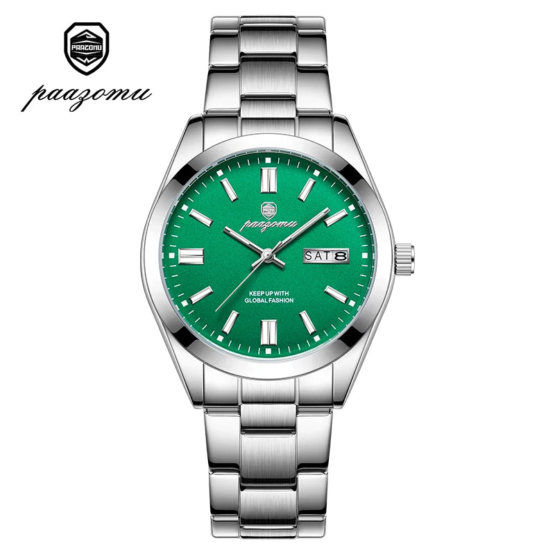 PAAZOMU Man Fashion Wristwatch Business Stainless Steel Band Quartz Men Watch Waterproof Luminous Date Square Men's Watches