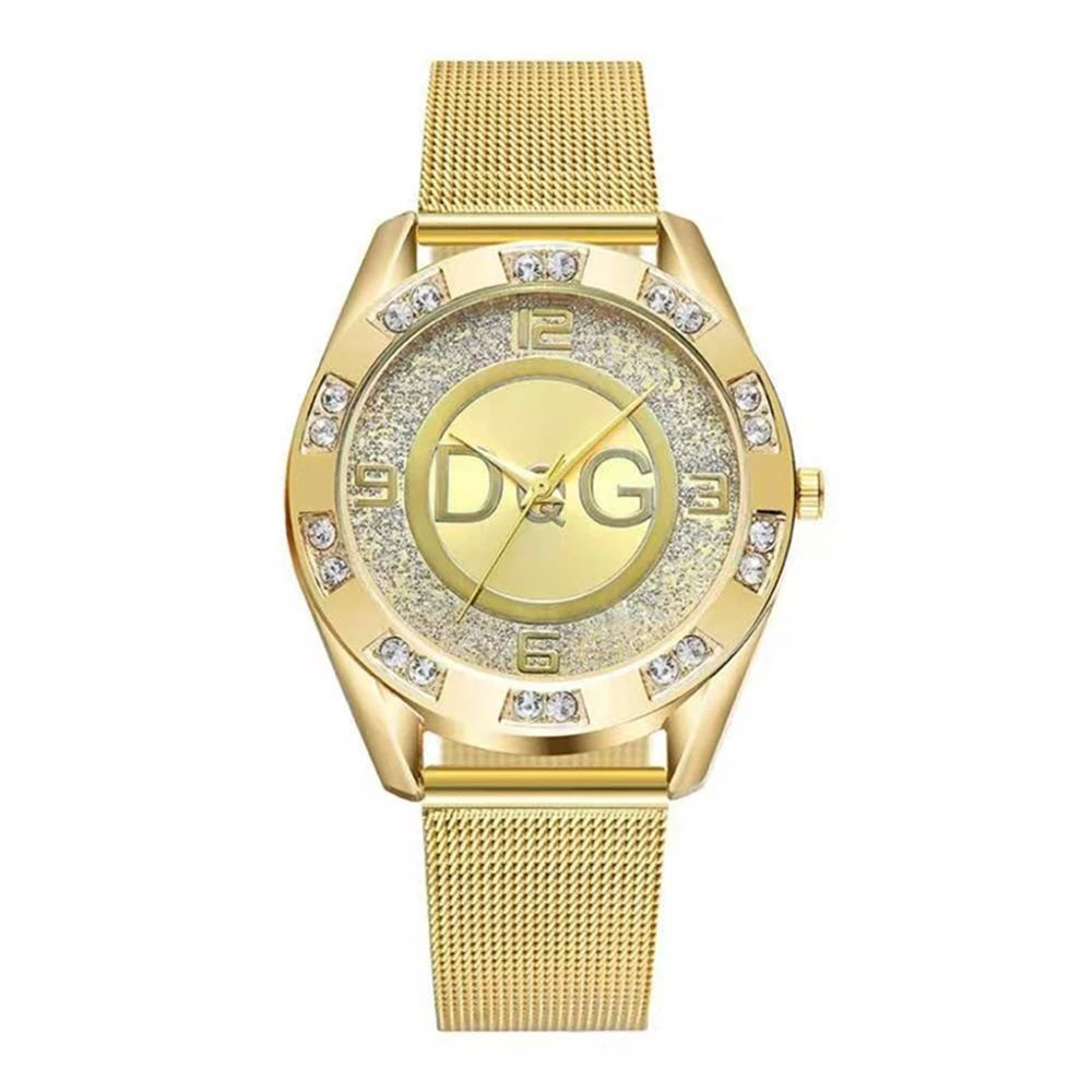 Fashion  Starry Sky Diamond encrusted Women's Watch Casual Stainless Steel Gold Mesh Strap Women's Dress Watches