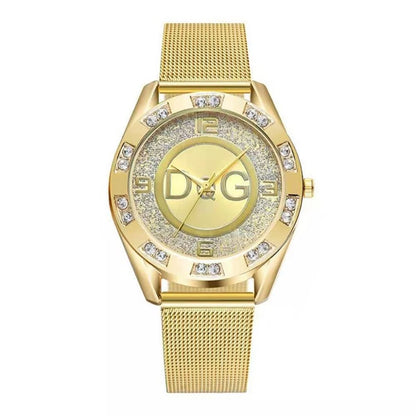 Fashion  Starry Sky Diamond encrusted Women's Watch Casual Stainless Steel Gold Mesh Strap Women's Dress Watches