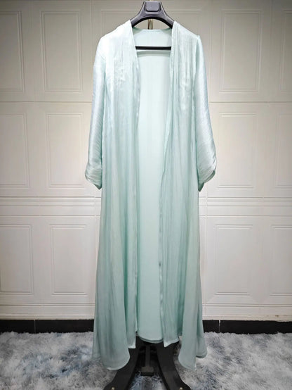 Eid Silky Abayas for Women Muslim Jalabiya Ramadan Robe Dress Button Sleeve Ramadan Caftan Party Dresses Vestido Largo Cardigan