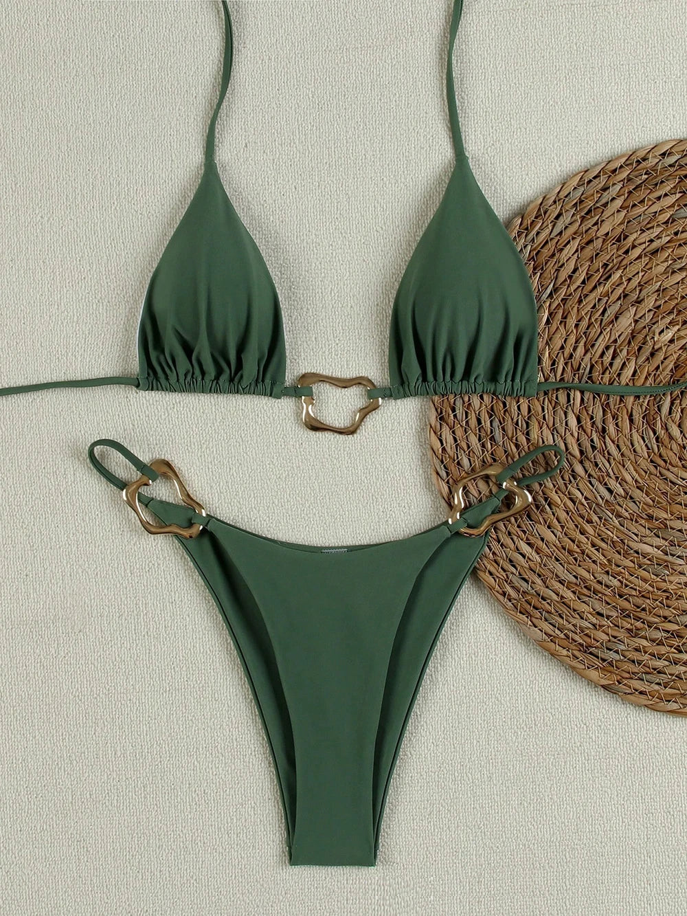 Sexy Solid Color Halter Lace-up Low Waist Bikini Set Women's Two Pieces Triangle Thong Swimsuit Bathing Suit Brazilian Biquinis