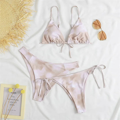 Sexy 3 Piece Bikini Set Women Solid Blue Purple Push Up Bandage Triangle Swimsuit Brazilian Beach Bathing Suit Swumwear Biquini