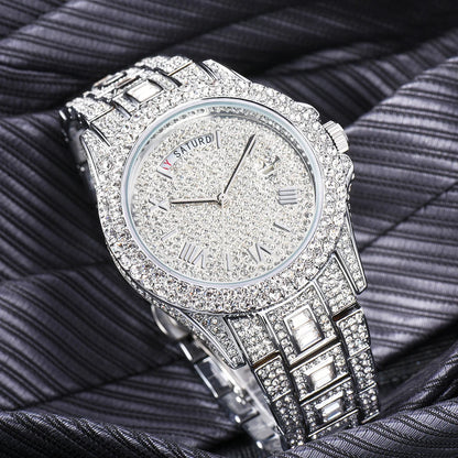Full Iced Out Watch For Men Luxury Gold Hip Hop Diamond Quartz Mens Watches Waterproof Day Date Clock Best Selling Product 2023
