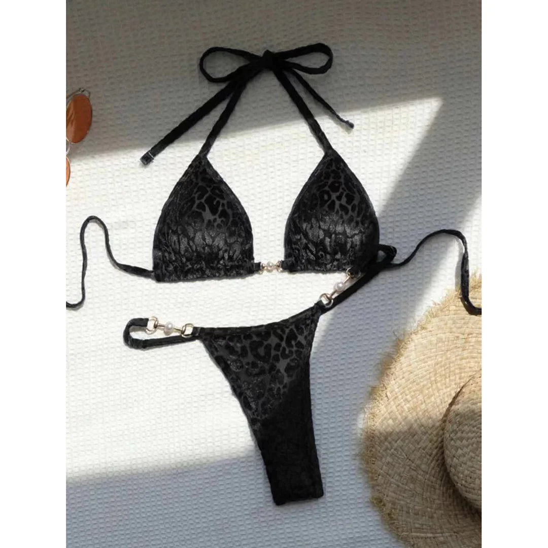 S - XL Leopard Halter Mini Micro Thong Bikini Women Swimwear Female Swimsuit Two-piece Bikini set Bather Bathing Suit Swim K5207