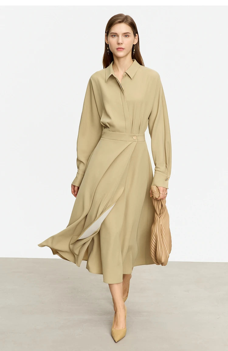 AMII Minimalist French Long-sleeve Shirt Dress for Women 2024 Autumn New A-line Office Lady Solid Midi Dresses Vestidos 12343290
