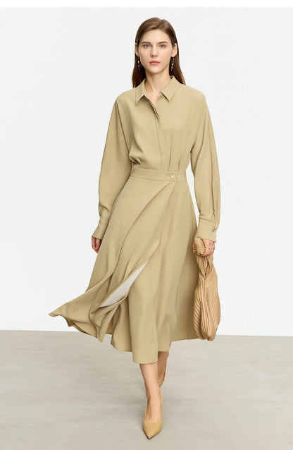 AMII Minimalist French Long-sleeve Shirt Dress for Women 2024 Autumn New A-line Office Lady Solid Midi Dresses Vestidos 12343290