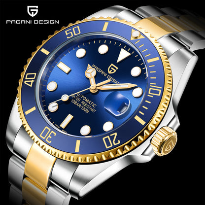 PAGANI DESIGN Watches Luxury Golden Mechanical Watch For Men New Sapphire Crystal Stainless Steel Luxury Waterproof  Men's Watch