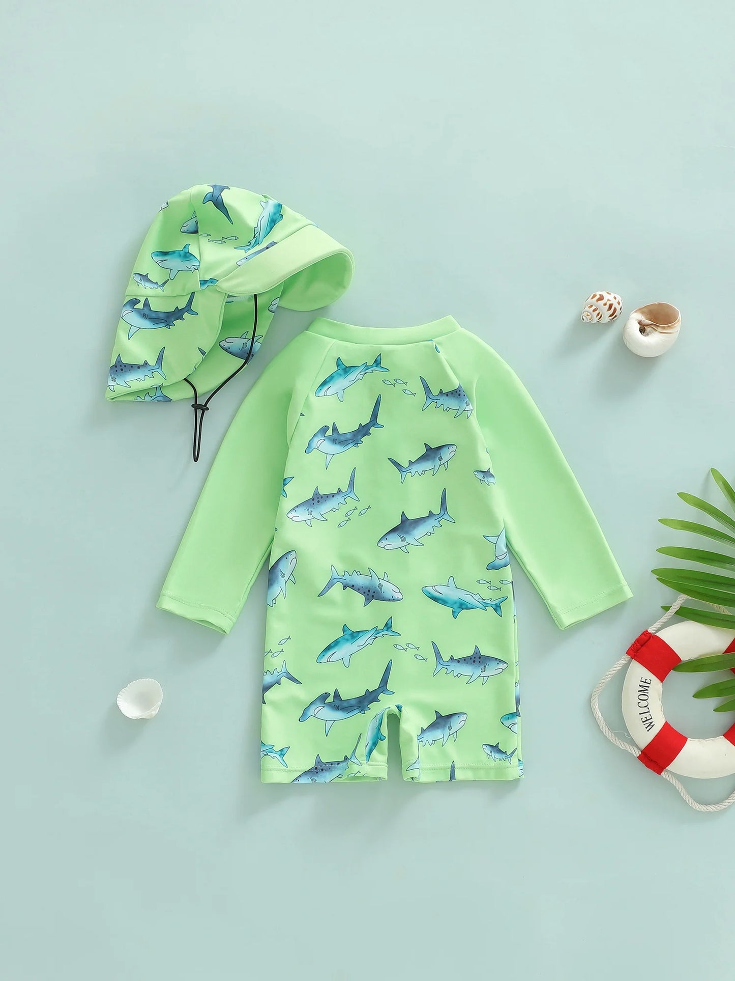 Citgeett Summer Toddler Boys Boys Rash Guard Swimsuit Print Zipper Long Sleeve Bathing Suit Swim Cap Romper Clothes