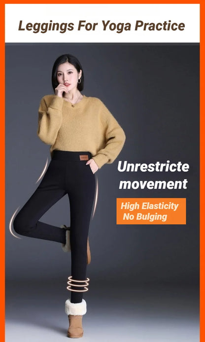 Women Thermal Leggings Winter Warm Sexy Elastic Translucent Pantyhose Female Fleece High Waist Slim Thicken Tight Pants Black