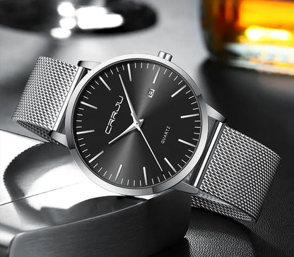 Watch for Men, Stainless Steel 40mm with Mesh Strap Mens Watches,Classic Ultra Slim 7mm Men's Wrist Watches Automatic Minimalist