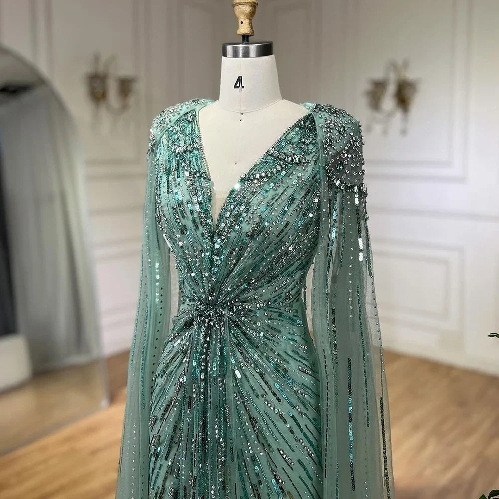 Serene Hill 2025 Turquoise Mermaid Evening Dresses Gowns With Beaded  Cape For Women's Wedding Party LA72168A Customized