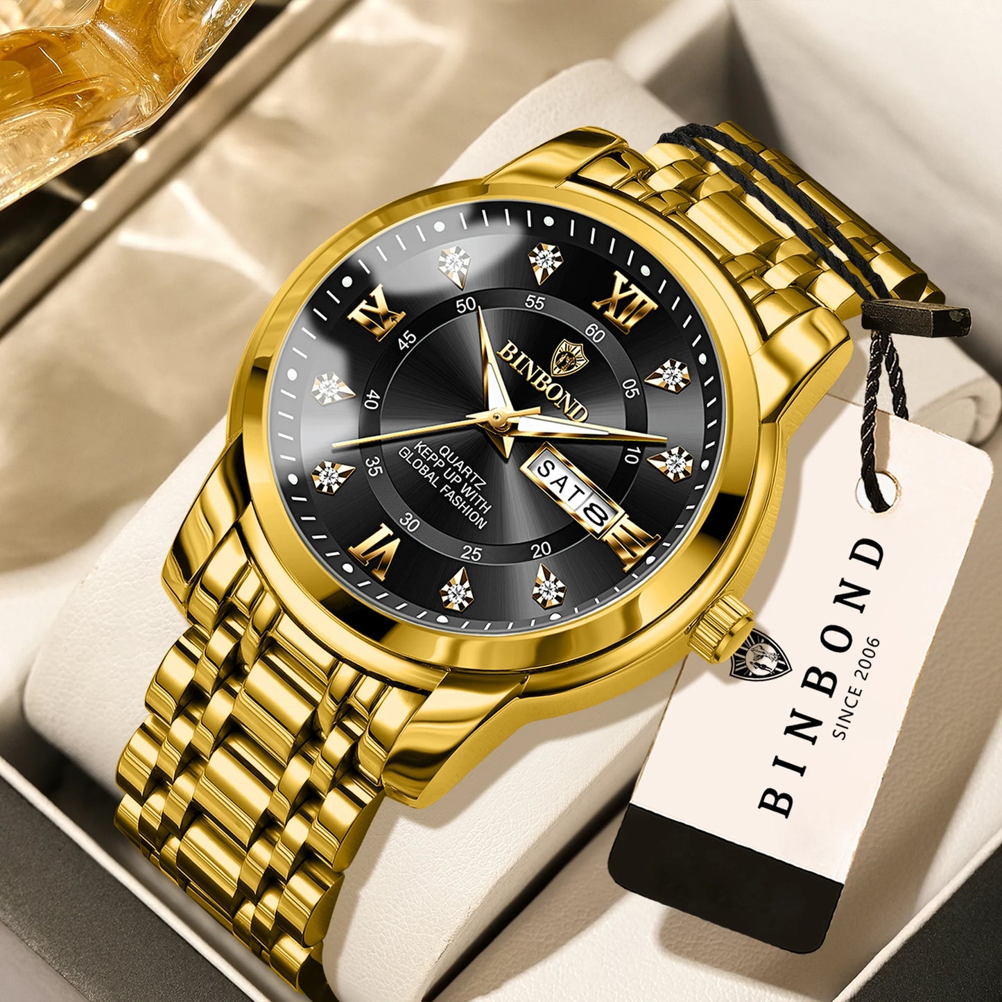 BINBOND Luxury quartz wristwatches luminous waterproof week auto date men's watch business sport clock fashion casual reloj