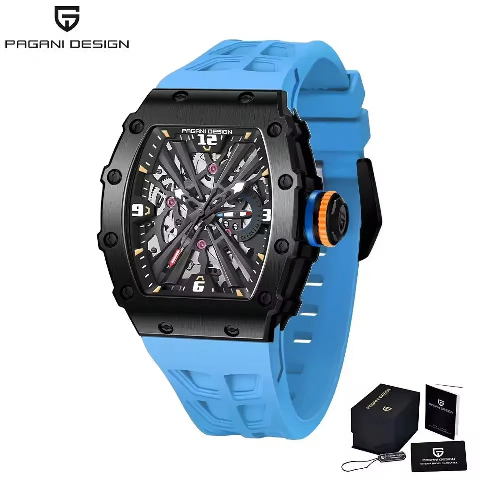 PAGANI DESIGN  Luxury Mens Quartz Watches Barrel Shape Waterproof Wrist Watch For Men VH65 Silicone Luminous Sapphire Mirror