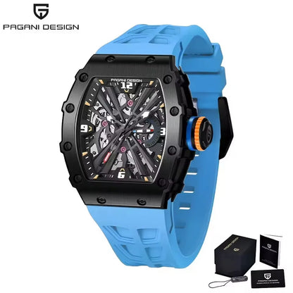 PAGANI DESIGN  Luxury Mens Quartz Watches Barrel Shape Waterproof Wrist Watch For Men VH65 Silicone Luminous Sapphire Mirror