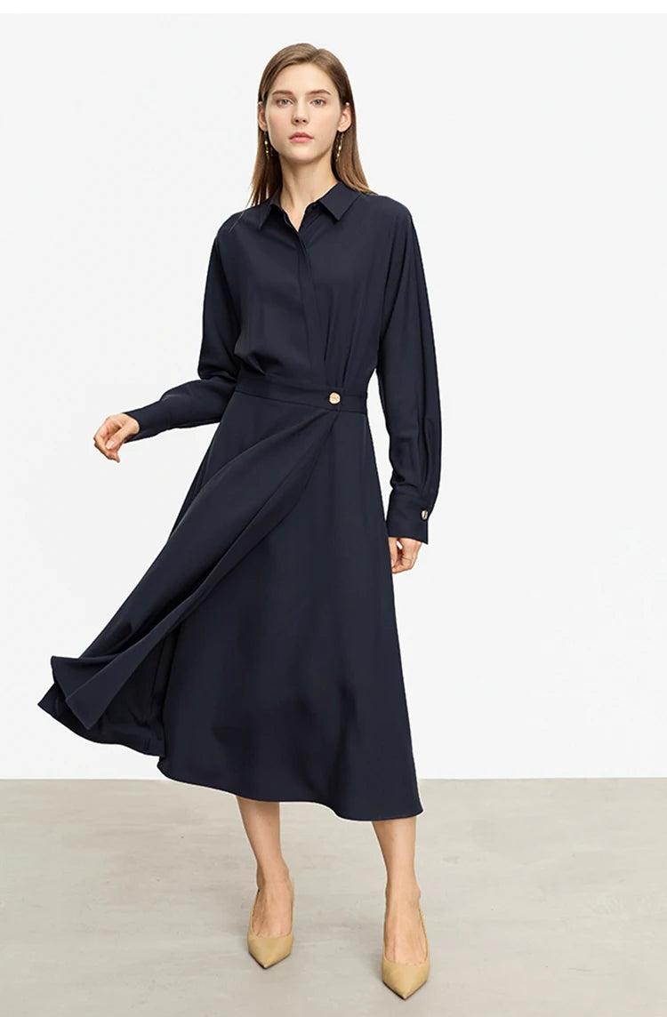 AMII Minimalist French Long-sleeve Shirt Dress for Women 2024 Autumn New A-line Office Lady Solid Midi Dresses Vestidos 12343290
