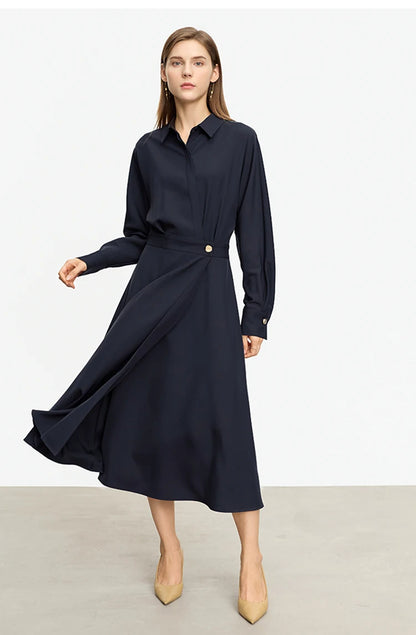 AMII Minimalist French Long-sleeve Shirt Dress for Women 2024 Autumn New A-line Office Lady Solid Midi Dresses Vestidos 12343290